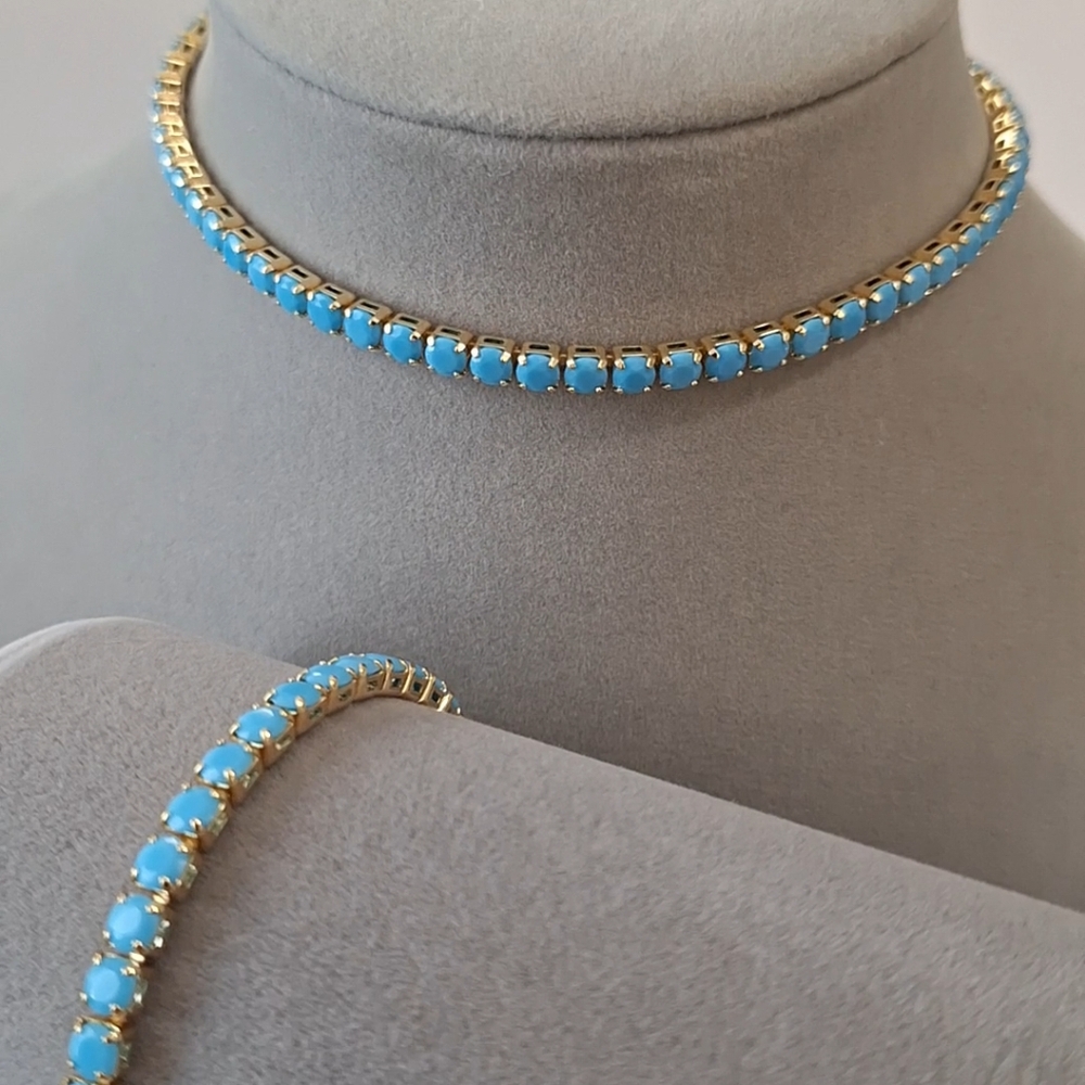 Turquoise tennis bracelet and necklace Set 4mm